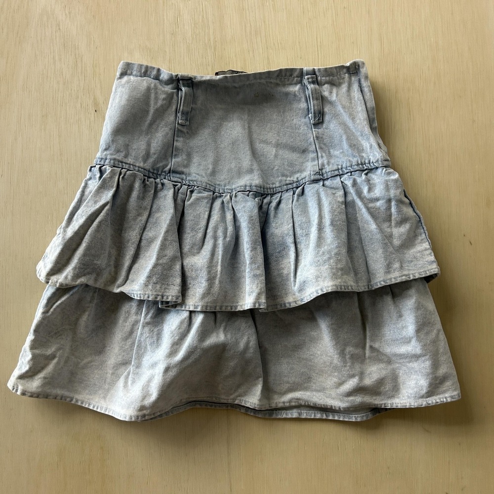 Vintage Street Worn Skirt Womens 12 Denim Layered Ruffle Tiered Flare Mini USA